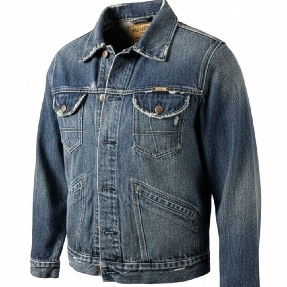 Hollister Mens Size Large Denim Jacket Sanforized Distressed Cotton Trucker Y2K